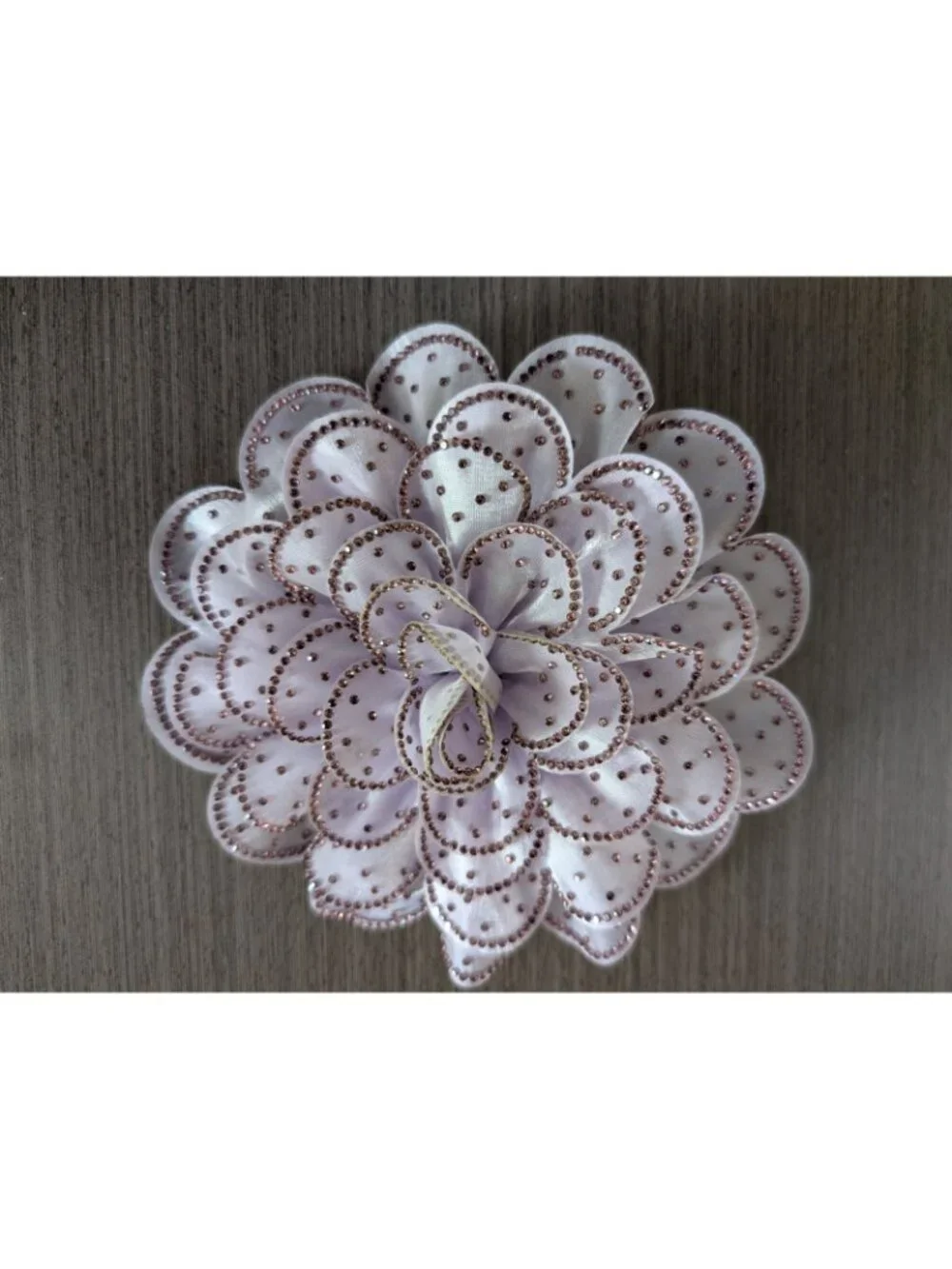 Large  Purple 3D Fabric Flower Brooch Multi‑Layer Mesh Applique with Rhinestones